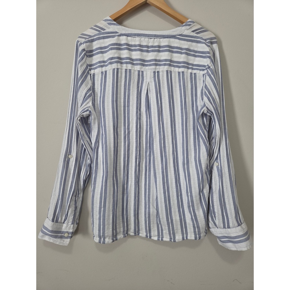 Tommy Hilfiger Blue White Striped Eyelet Lace Henley Long Sleeve Blouse Top - Picture 11 of 13